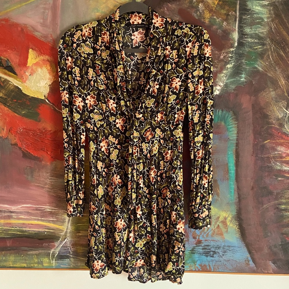 ZARA Floral Long-sleeve Mini Dress
